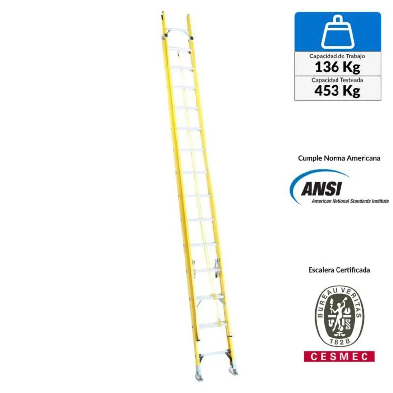 Escalera Telescópica Fibra de Vidrio 28 Pasos Profesional