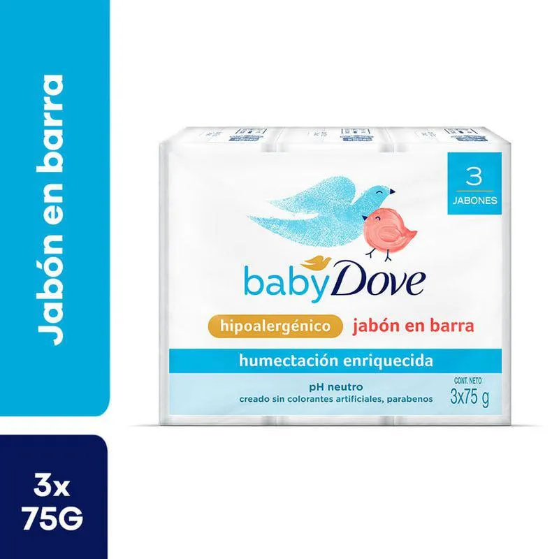 Tripack Jabón en Barra Dove Baby Humectación Enriquecida 75g