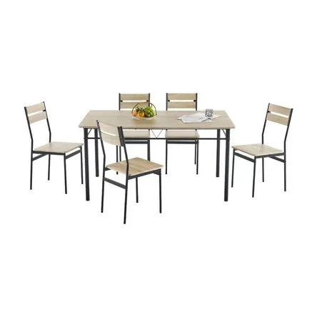 Juego de Comedor Vila MDF Tabaco/Beige + 6 Sillas