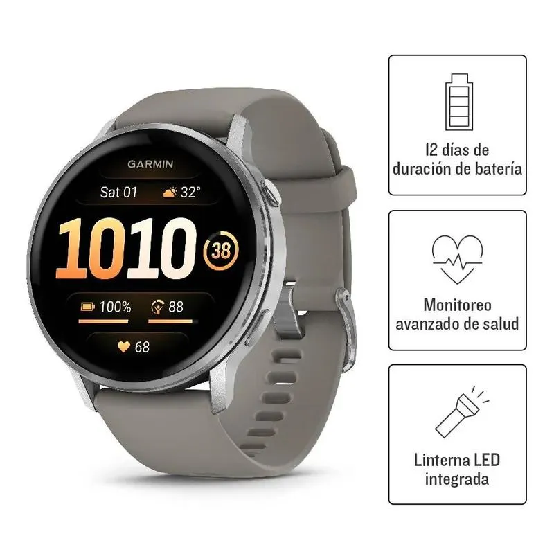 Smartwatch Garmin Venu 4 45mm Plata Running Deporte Fitness