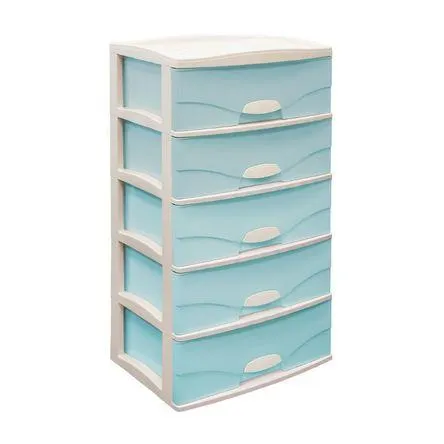 Cómoda Plástica Raymi 5 Pisos Celeste con Beige Humo