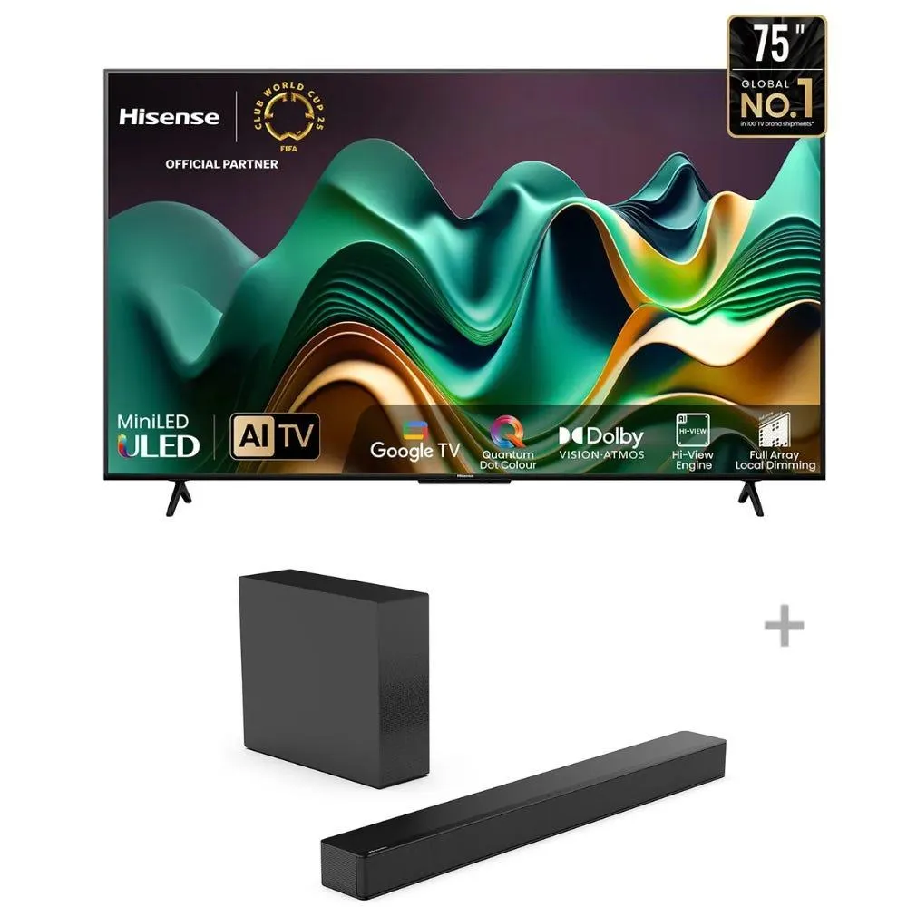 Televisor Hisense Smart TV 75" ULED 4K UHD 75U6N + Hisense Soundbar HS2100 2.1CH 240W