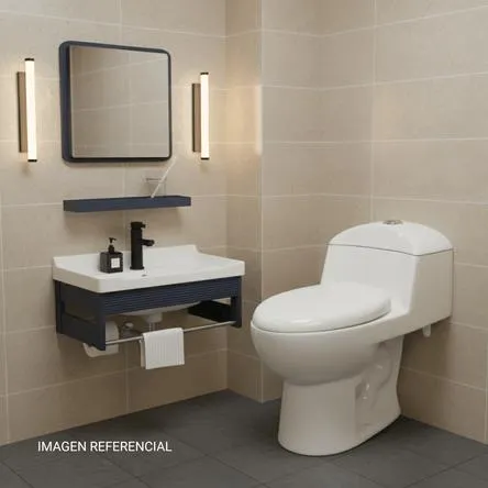 COMBO Inodoro one piece Ártico Blanco Orange + Vanitorio con repisa + Espejo Reyna Negro Soho Carpets