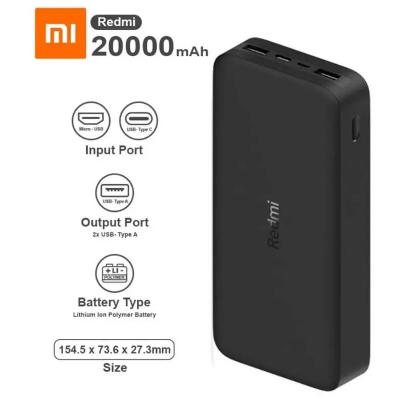Cargador Portatil Xiaomi Redmi PowerBank 20000mAh 18W Carga Rapida 3.0