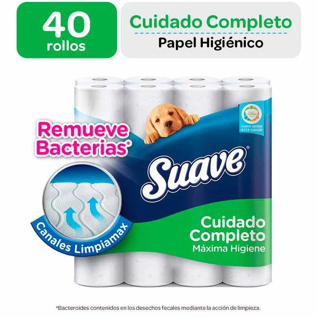 Papel Higiénico SUAVE Cuidado Completo Doble Hoja Paquete 40un