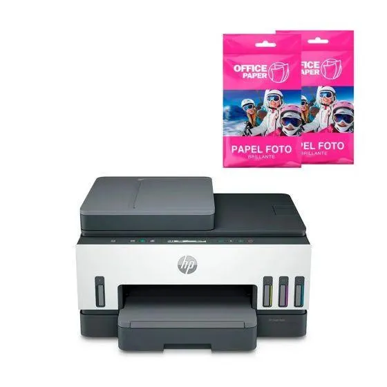 Impresora Multifuncional HP Smart Tank 750 + 2 x Papel Foto Brillante 180g x 10 hojas A4