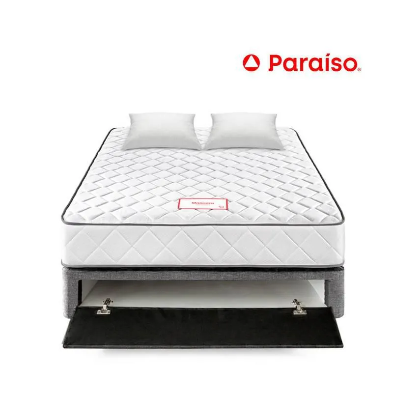 Cama Paraíso Máncora 2 Plazas Gris + Colchón + 2 Almohadas + Protector