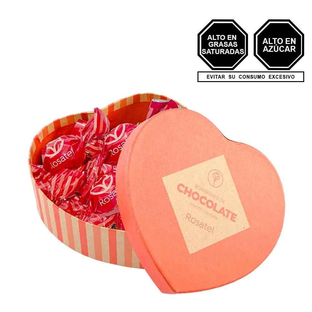 Caja Corazón Rosatel con Chocolates Cacaosuyo