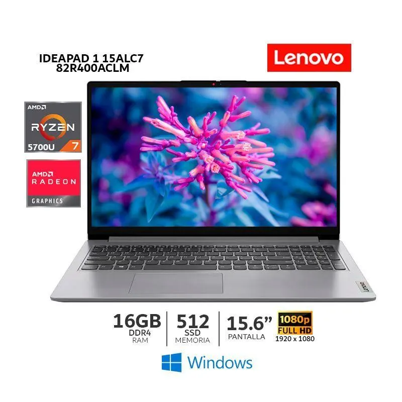 Laptop Lenovo IdeaPad 1 15ALC7 Ryzen 7 5700U/ 16Gb Ram / 512Gb SSD / 15.6” FHD/ 82R400ACLM