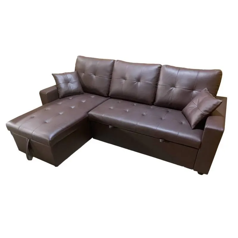 Seccional Sofá Cama Marrón PU