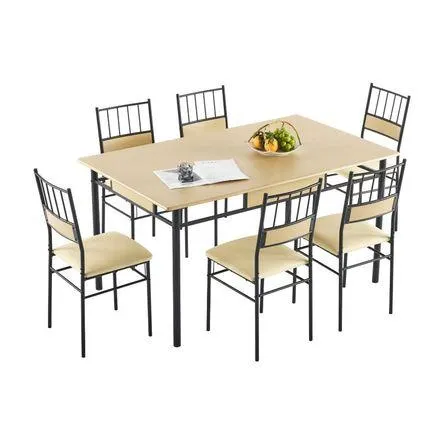 Juego de Comedor Porto MDF Beige + 6 Sillas