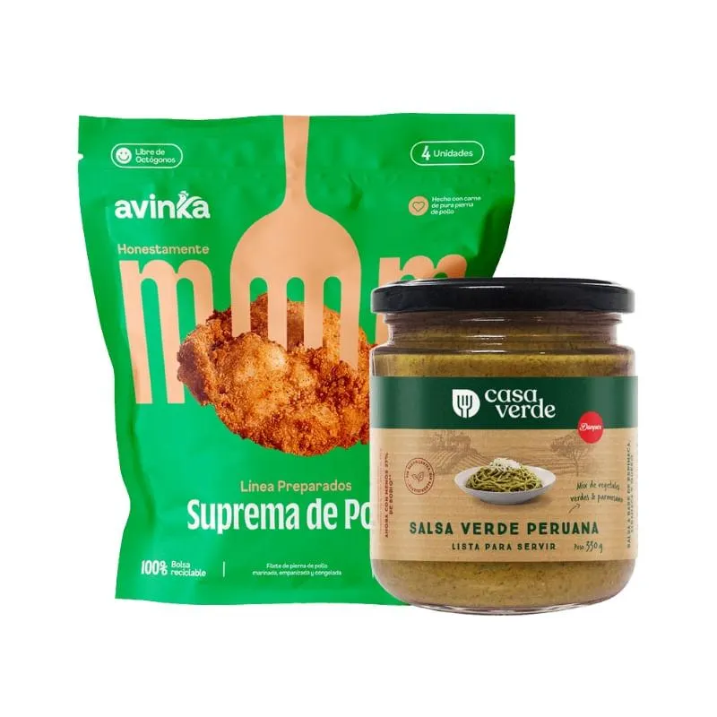 Pack Suprema de pollo Avinka Doypack 4 unidades + Salsa verde Casa verde 330 g