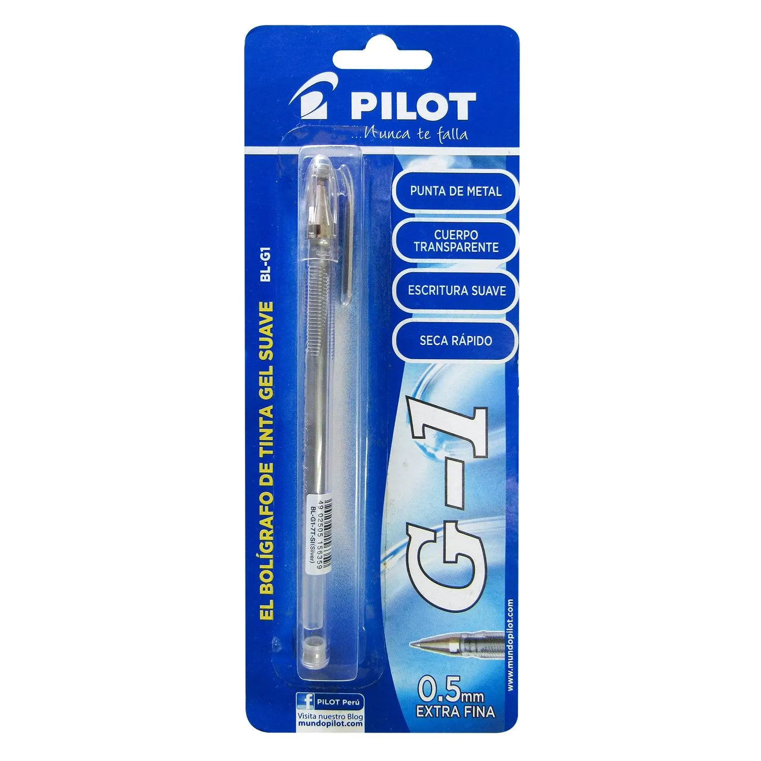 Bolígrafo Pilot Tinta Gel G1 Punta Fina 0.7 mm Blister Plateado