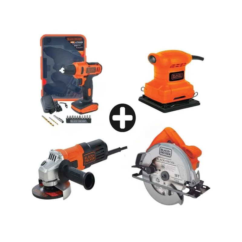 Taladro + Sierra Circular + Lijadora Orb. + Cepillo Eléctrico