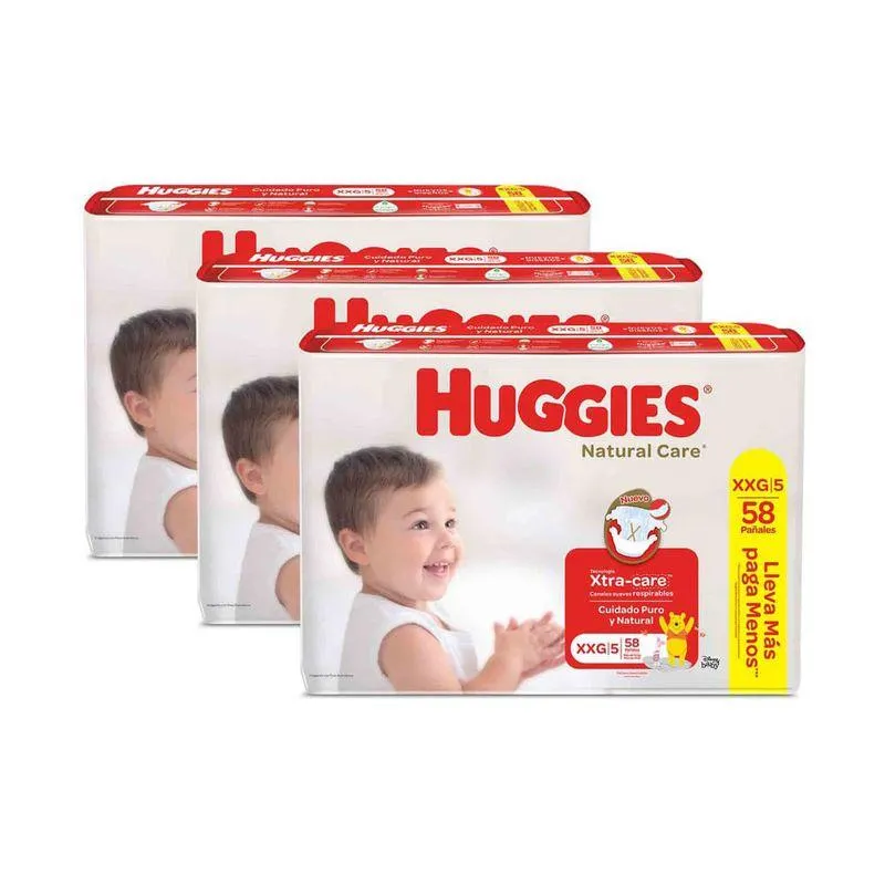 Tripack Pañales para Bebé Huggies Natural Care Talla XXG 58un