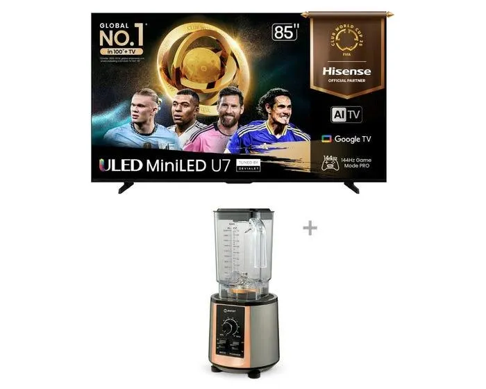 Televisor Hisense Smart TV 85" ULED MiniLED 4K UHD 85U7QG + Licuadora Miray LM-140 Gris 2L