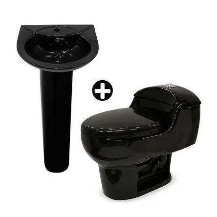 COMBO Inodoro One Piece + Lavatorio + Pedestal Ártico Negro