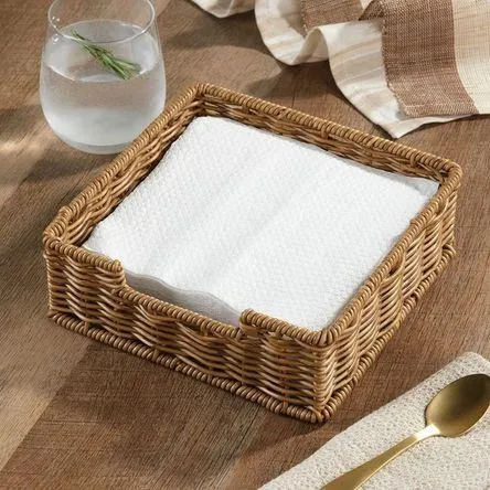 Servilletero Cuadrado Acabado Tipo Rattan Otoño Orange