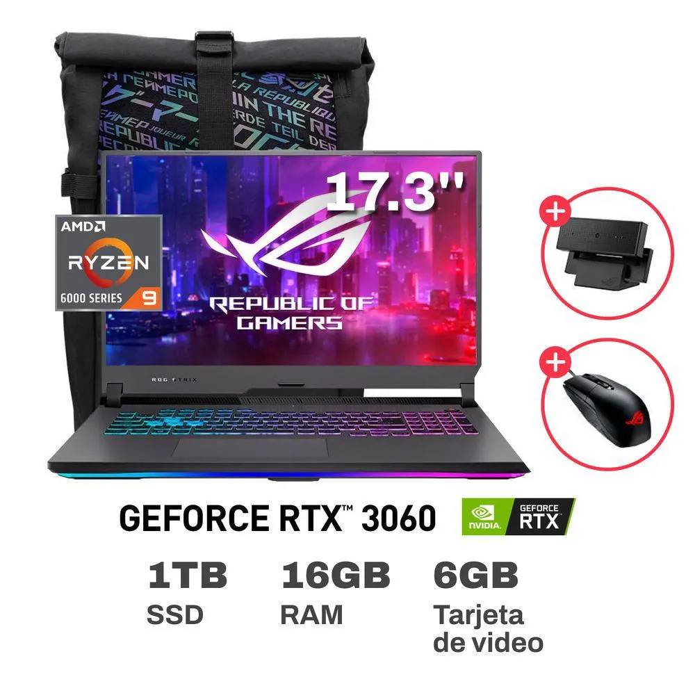 Laptop Gamer Asus ROG Strix G17 G713RM-LL046W AMD Ryzen 9 16GB RAM 1TB SSD 17.3" RTX 3060