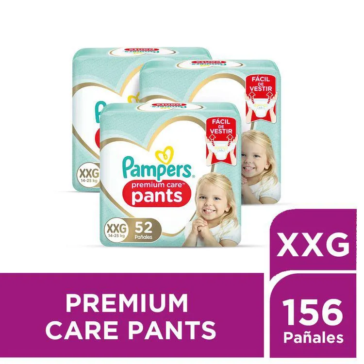 Tripack Pañales para Bebé Pampers Pants Premium Care Talla XXG 52un