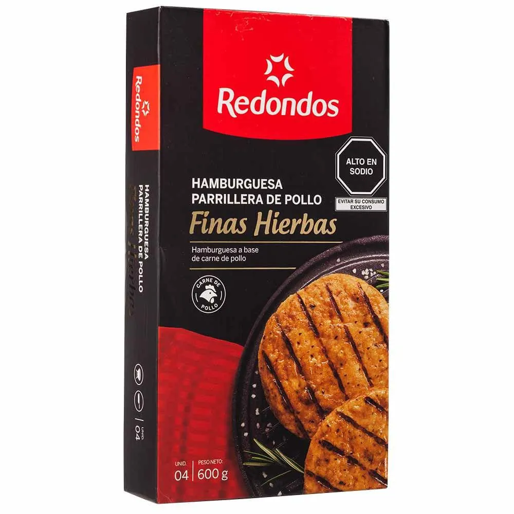 Hamburguesa de Pollo Parrillera Finas Hierbas REDONDOS Caja 4un