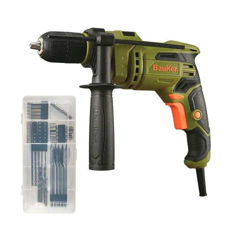 Set Taladro Percutor Eléctrico Bauker 13mm 650W Bauker+ 50 Accesorios
