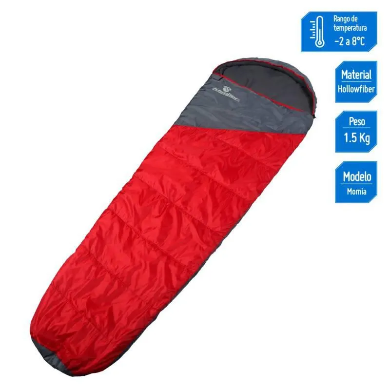 Bolsa de Dormir Momia 55-80x230cm Rojo