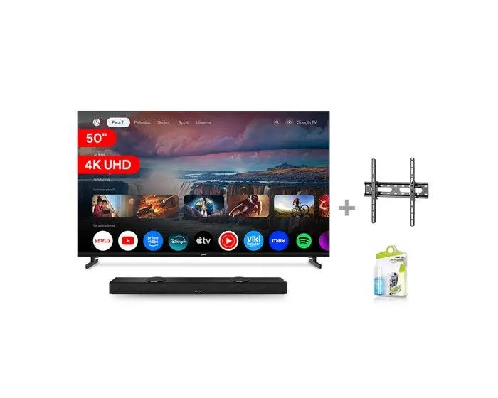 Televisor Miray LED 4K UHD Smart 50" MK50-E2000GBT + Soundbar Miray SBM-S25R + Soporte Fijo Miray SFM-32_70 + Kit de Limpieza Airboom AB C5/120ml