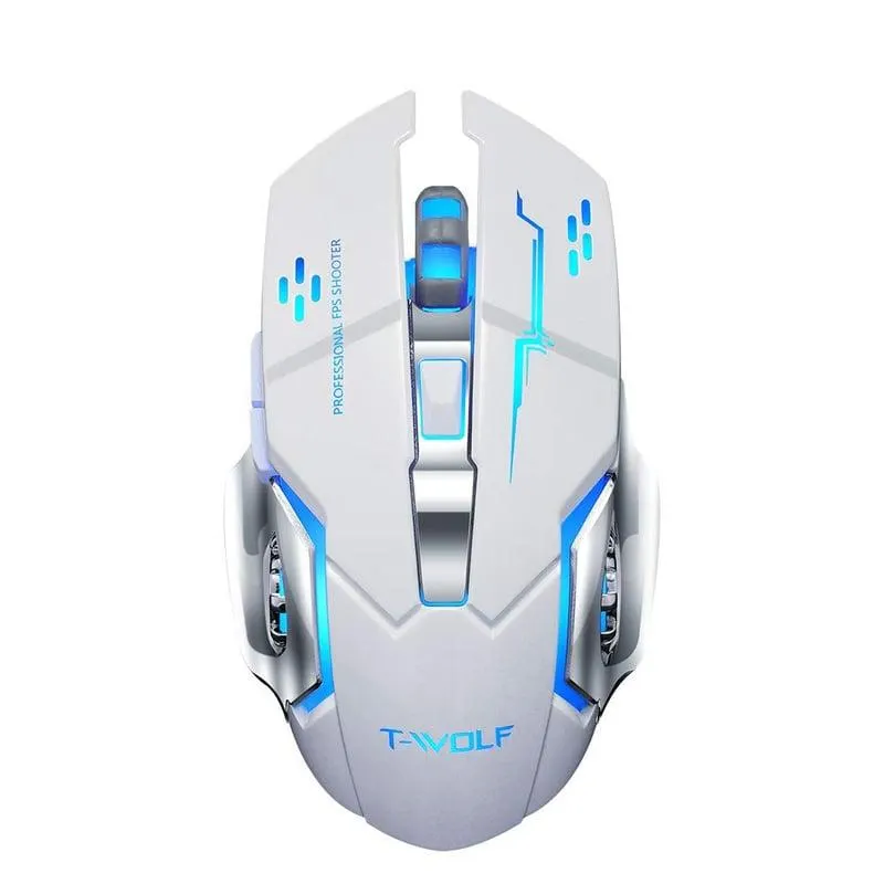 MOUSE INALAMBRICO GAMER RECARGABLE LUZ RGB - Twolf Blanco