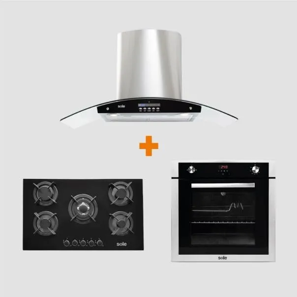 Combo Encimera vidrio templado 069 + Campana Venus Plus + Horno eléctrico 007