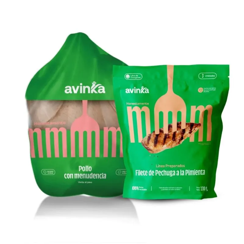 Pack Pollo entero con menudencia Avinka Bolsa 1.80 a 2 kg + Filete de Pechuga a la pimienta Avinka Doypack 3 unidades