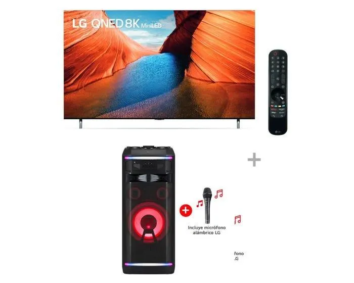 Televisor LG QNED Mini LED 8K ThinQ AI Smart 75" 75QNED99SQA + Torre de Sonido LG XBOOM OK99M