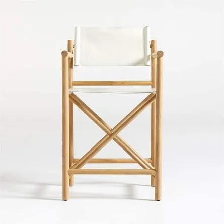 Silla de Bar de Terraza Mast de Cuero Blanco con Estructura de Madera