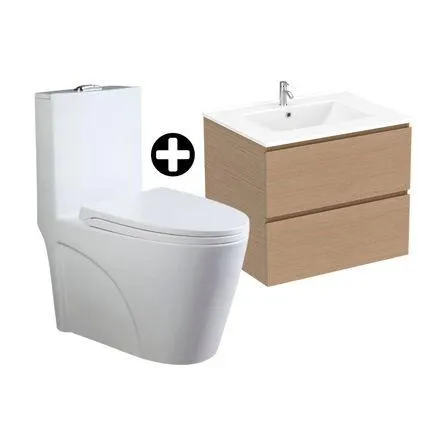 COMBO Baño Orange: Inodoro One Piece Palermo Blanco + Vanitorio Milan 60cm Miel