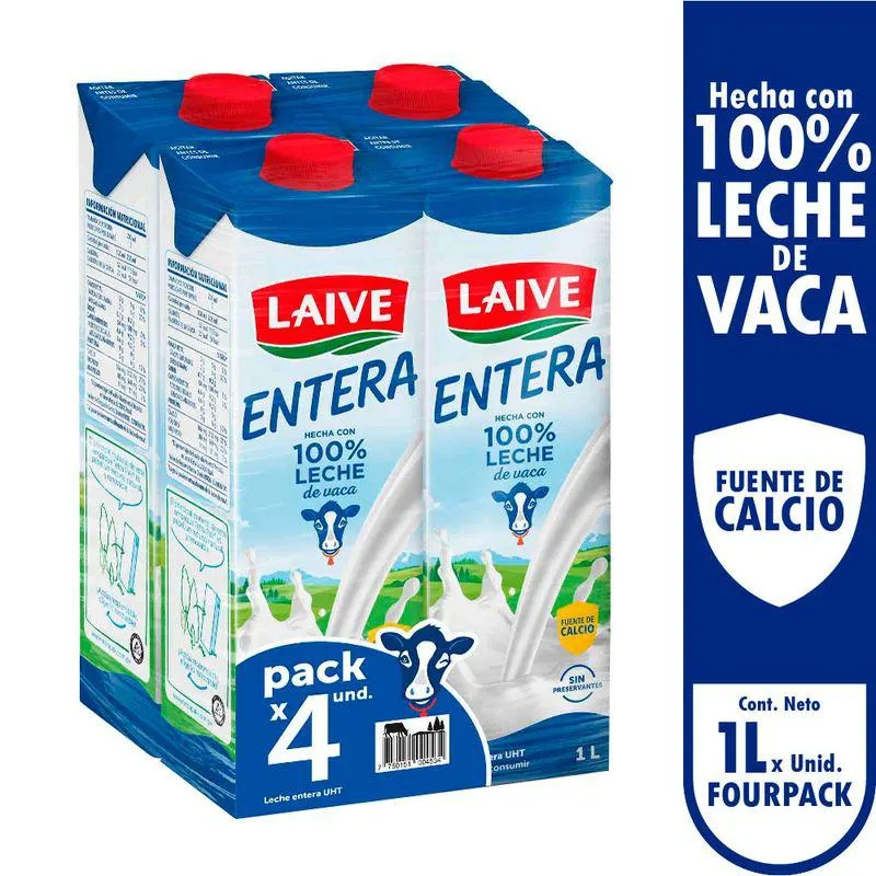 Pack x4 Leche Entera UHT Laive 1L
