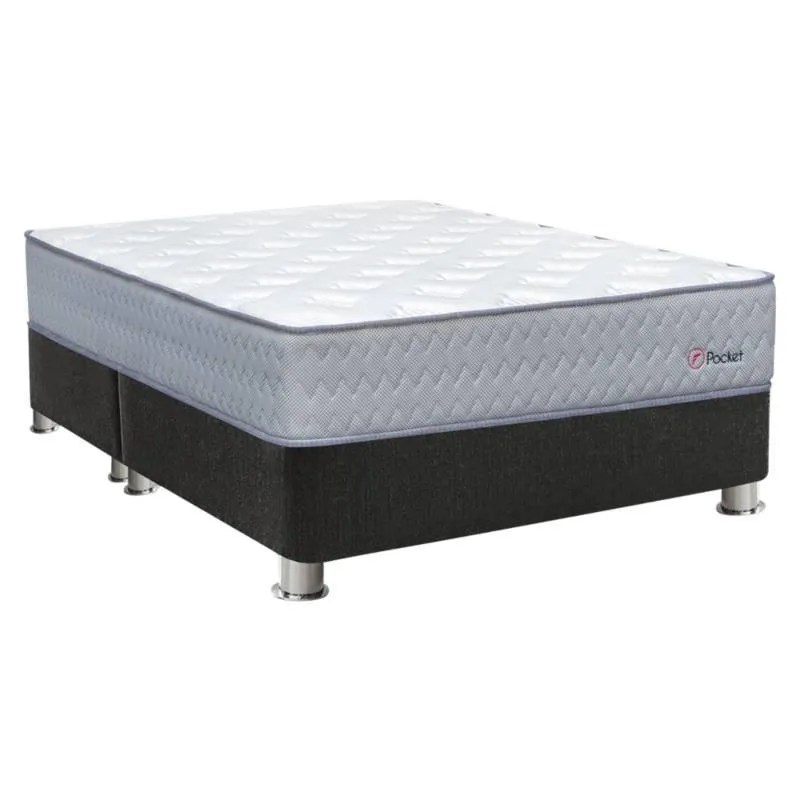 Cama Americana Pocket Forli Queen + Colchón + 2 Almohadas + Protector