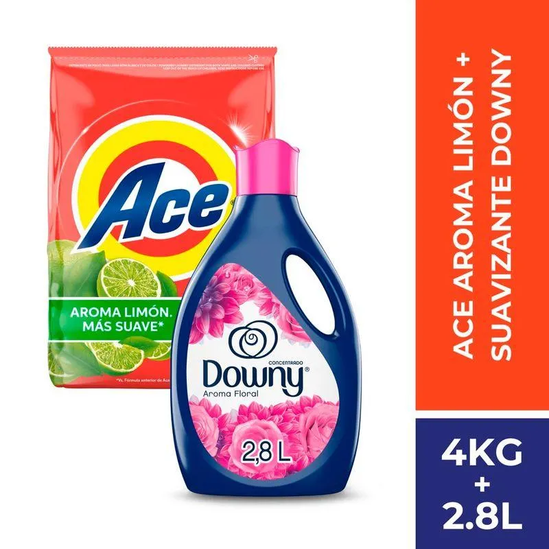 Detergente en Polvo Ace Limón 4kg + Suavizante Downy Floral 2.8L