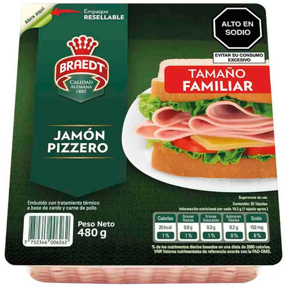 Jamón Pizzero BRAEDT Paquete 480g