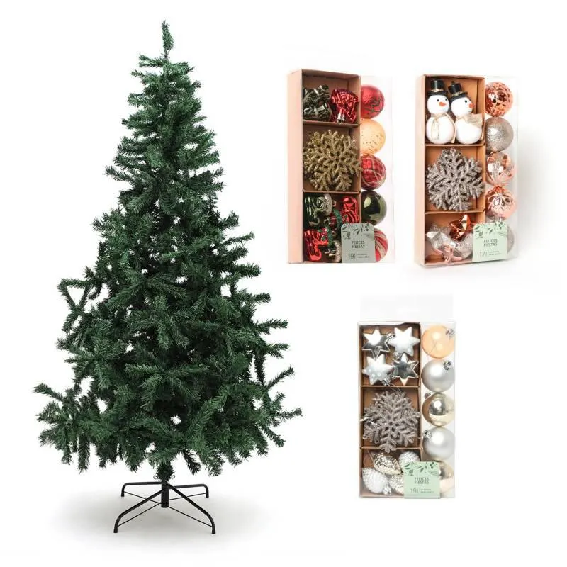 Combo Árbol de Navidad 2.10 942 Ramas + Set55 Adornos de Árbol