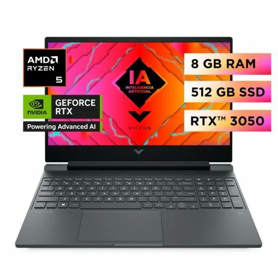 Laptop HP Gaming Victus 15-fb2002la, AMD Ryzen™ 5, 8GB RAM, GPU de portátil NVIDIA® GeForce RTX™ 3050 (GDDR6 de 6 GB dedicada), 512 GB SSD, 15.6", FHD, Windows 11 Home