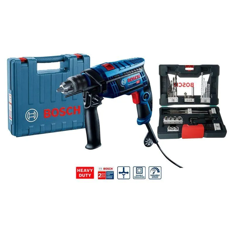 Taladro Percutor Eléctrico Bosch 13mm 650W + Set 41 Piezas