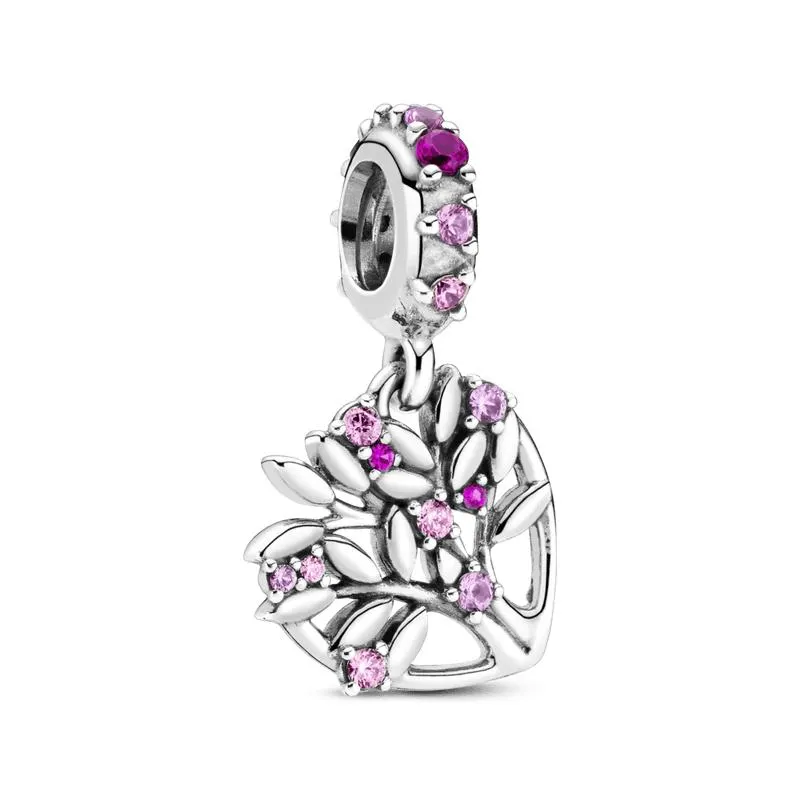 Charm colgante árbol genealógico con corazón rosa