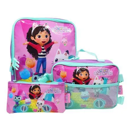 Set Mochila + Lonchera + Cartuchera Lila GABBYS DOLLHOUSE