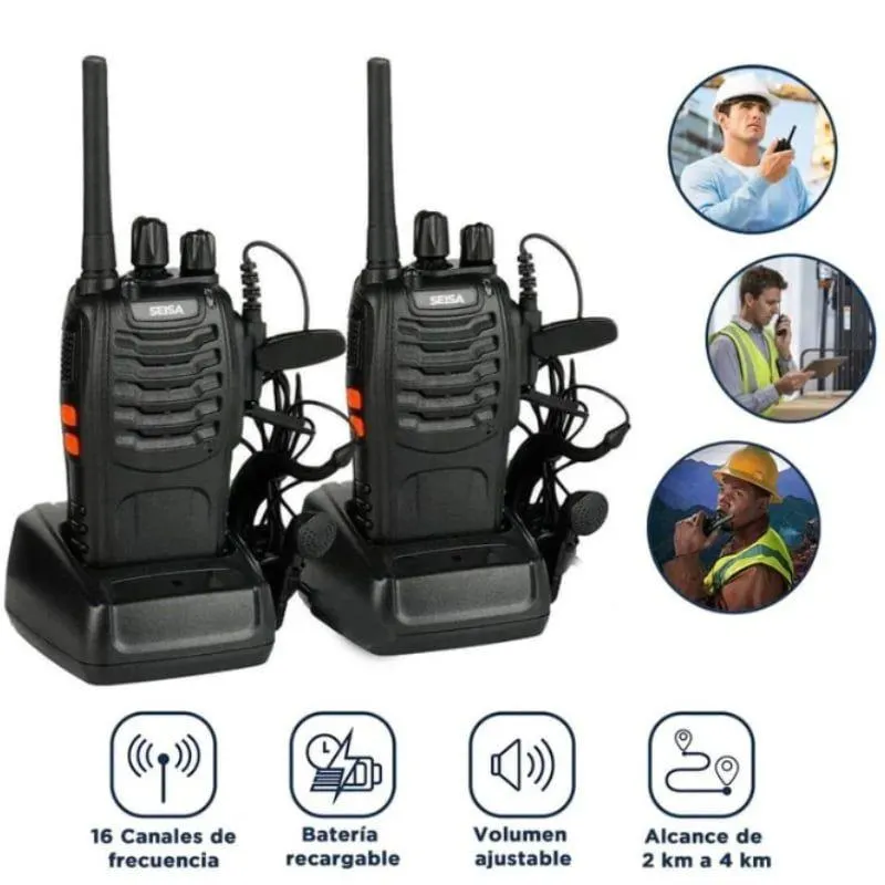 WALKIE TALKIE RADIO TRANSMISOR x2 RECEPTOR 16 CANALES Kit Completo