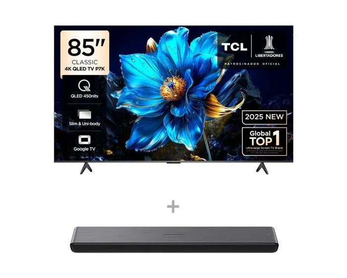 Televisor TCL Smart TV 85" QLED 4K UHD 85P7K + Soundbar TCL - S45H