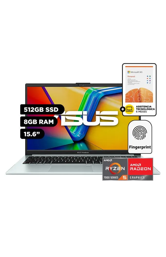 Laptop Asus Vivobook Go 15.6" Windows 11 AMD Ryzen 5 Serie 7000 8GB 512GB SSD E1504FA-NJ404W