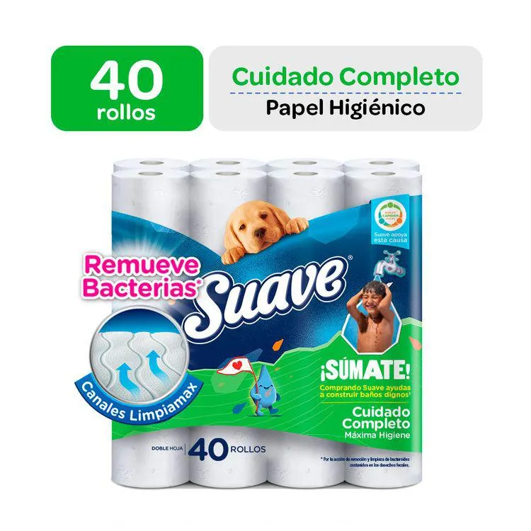 Papel Higiénico Doble Hoja Suave Cuidado Completo 40un