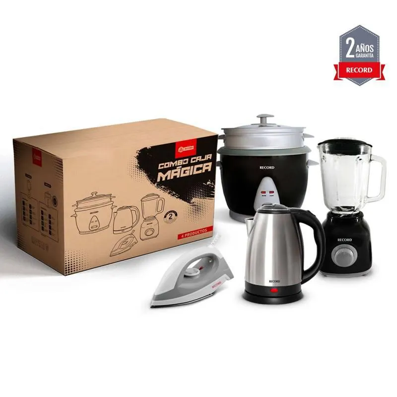 Record Combo Caja Mágica Licuadora Arrocera Plancha y Hervidor
