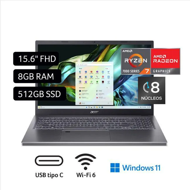 Laptop ACER Aspire 5 A515-48M-R2G6 15.6" AMD Ryzen 7 (7000 series) 8GB 512GB SSD