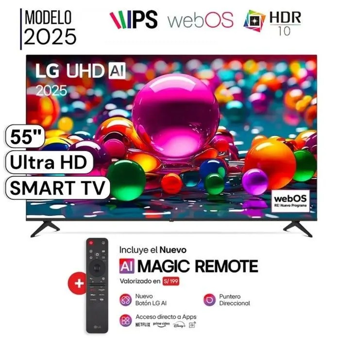 Televisor LG 55" LED UHD 4K Smart TV ThinQ AI 55UA8000PSB + Magic Remote (2025)